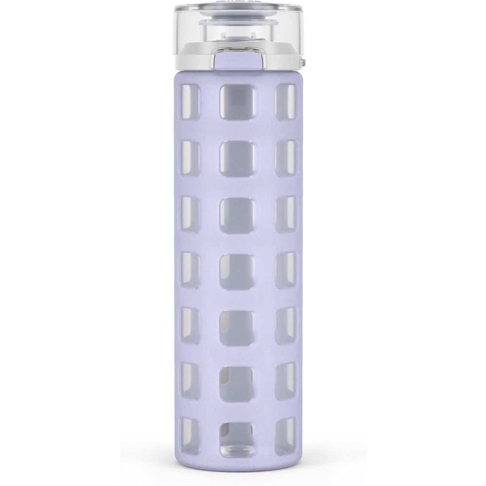 imageEllo Syndicate 20oz Reusable Glass Water Bottle with OneTouch Leak Proof Flip LidProtective NonSlip Silicone SleeveCarry Loop for CoffeeTeaampWaterBPAfree Dishwasher SafeAlligatorHomeTravelCeleste