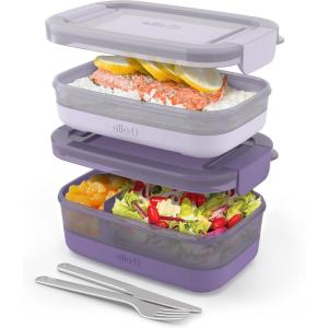 Ello 2-Pack Bento Box Lunch Stack Plastic Food Storage Container | Leak-Proof Locking Plastic Lids | Silicone Base | BPA-Free | Freezer Microwave and Dishwasher Safe | Wisteria(Wisteria)
