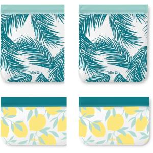 Ello 4 Pack Reusable Food Storage Bags, Resealable BPA-Free, Food-Safe PEVA, Feezer Safe and Leak-Proof(Lemons)