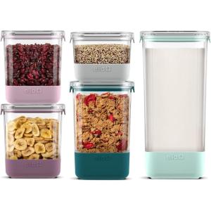 Ello Airtight Food Storage Plastic Canisters with Non-Slip Base Locking Lids and Labels for Kitchen and Pantry Organization Perfect for Sugar, Cereal, Pasta | Set of 5 Mixed Set | Garden Goals(5PC MixedSet)