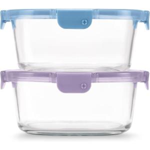 Ello Color Lock 3-Pack 4oz Reusable Glass Condiment Containers with Screw-on Leak-Proof Lid, Perfect for Salad Dressing Sauce Dips, Lunchbox Picnic, BPA-Free, Purple Rain(Desert Festival)