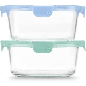 Ello Color Lock 3-Pack 4oz Reusable Glass Condiment Containers with Screw-on Leak-Proof Lid, Perfect for Salad Dressing Sauce Dips, Lunchbox Picnic, BPA-Free, Purple Rain(Purple Rain)