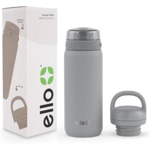 Ello Cooper 22oz Stainless Steel Water Bottle with Straw and Carry Handle, Double Walled and Vacuum Insulated Metal, Leak Proof Locking Lid with Soft Silicone Spout, Reusable, BPA Free, Antigua(Gray)