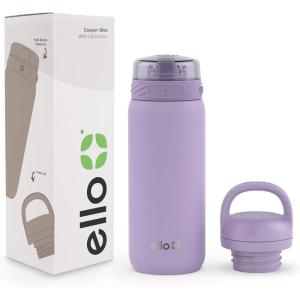 Ello Cooper 22oz Stainless Steel Water Bottle with Straw and Carry Handle, Double Walled and Vacuum Insulated Metal, Leak Proof Locking Lid with Soft Silicone Spout, Reusable, BPA Free, Antigua(Lilac)