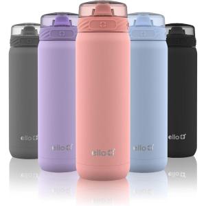 Ello Cooper 22oz Stainless Steel Water Bottle with Straw and Carry Handle, Double Walled and Vacuum Insulated Metal, Leak Proof Locking Lid with Soft Silicone Spout, Reusable, BPA Free, Antigua(Coral)