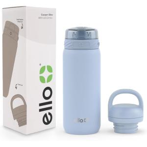 Ello Cooper 22oz Stainless Steel Water Bottle with Straw and Carry Handle, Double Walled and Vacuum Insulated Metal, Leak Proof Locking Lid with Soft Silicone Spout, Reusable, BPA Free, Antigua(Halogen Blue)