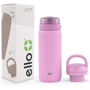 Ello Cooper 32oz Stainless Steel Water Bottle with Straw and Carry Handle, Double Walled and Vacuum Insulated Metal, Leak Proof Locking Lid with Soft Silicone Spout, Reusbale, BPA Free, Halogen Blue(Bubblegum Pink)