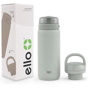 Ello Cooper 32oz Stainless Steel Water Bottle with Straw and Carry Handle, Double Walled and Vacuum Insulated Metal, Leak Proof Locking Lid with Soft Silicone Spout, Reusbale, BPA Free, Halogen Blue(Sage)