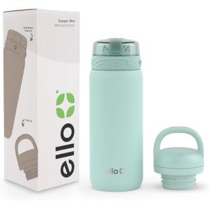 Ello Cooper 32oz Stainless Steel Water Bottle with Straw and Carry Handle, Double Walled and Vacuum Insulated Metal, Leak Proof Locking Lid with Soft Silicone Spout, Reusbale, BPA Free, Halogen Blue(Yucca)