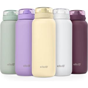 Ello Cooper 32oz Stainless Steel Water Bottle with Straw and Carry Handle, Double Walled and Vacuum Insulated Metal, Leak Proof Locking Lid with Soft Silicone Spout, Reusbale, BPA Free, Halogen Blue(Butter Yellow)