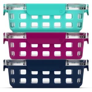 Ello Duraglass 3.4 Cup Meal Prep Sets 10Pc, 5 Pack Set- Glass Food Storage Container with Silicone Sleeve and Airtight BPA-Free Plastic Lids, Dishwasher, Microwave, and Freezer Safe, Meadow(Mixed Berry)
