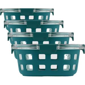 Ello Duraglass Meal Prep Container, 7 cup- Glass Food Storage Container with Silicone Sleeve and Airtight BPA-Free Plastic Lid, Dishwasher, Microwave, and Freezer Safe, Watercress(7 Cup (Pack of 4))