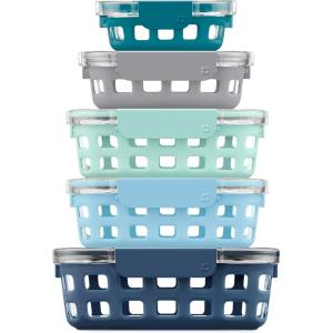 Ello Duraglass Mixed Meal Prep Sets Leak-Proof Glass Food Storage Containers with Silicone Sleeves and Airtight BPA-Free Lids, Dishwasher, Microwave, and Freezer Safe(Blue La La)