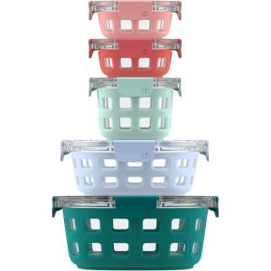 Ello Duraglass Mixed Meal Prep Sets Leak-Proof Glass Food Storage Containers with Silicone Sleeves and Airtight BPA-Free Lids, Dishwasher, Microwave, and Freezer Safe(Melon Mixed)