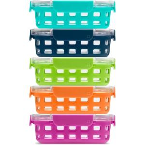 Ello Duraglass Refresh 3.4 Cup Divided Meal Prep Set 10Pc, 5 Pack, 2 Compartment Glass Food Storage Container with Silicone Boot and Airtight BPA-Free Plastic Lids, Dishwasher & Microwave Safe, Glade(Fruit Salad)
