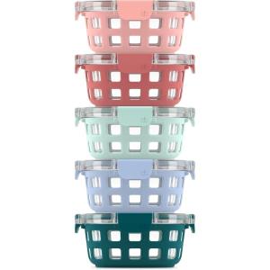 Ello Duraglass Refresh 3.4 Cup Divided Meal Prep Set 10Pc, 5 Pack, 2 Compartment Glass Food Storage Container with Silicone Boot and Airtight BPA-Free Plastic Lids, Dishwasher & Microwave Safe, Glade(Melon Rounds)