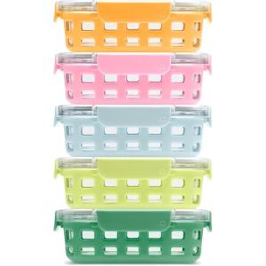 Ello Duraglass Refresh 3.4 Cup Divided Meal Prep Set 10Pc, 5 Pack, 2 Compartment Glass Food Storage Container with Silicone Boot and Airtight BPA-Free Plastic Lids, Dishwasher & Microwave Safe, Glade(Meadow)