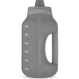 Ello Hydra 64oz Half Gallon Water Jug with Handle and Motivational Time Markers for All Day Hydration, Plastic Reusable Water Bottle with Straw and Locking, Leak Proof Lid, BPA Free(Grey)