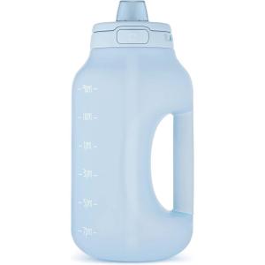 Ello Hydra 64oz Half Gallon Water Jug with Handle and Motivational Time Markers for All Day Hydration, Plastic Reusable Water Bottle with Straw and Locking, Leak Proof Lid, BPA Free(Halogen Blue)