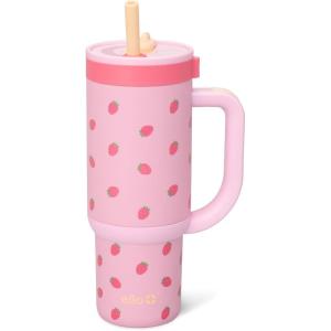 Ello Oasis 24oz Tumbler with Handle & Retracting Straw | Reusable Insulated Stainless Steel Cup 100% Leakproof, Gifts for Teens Women Men | Keeps cold for 24 Hours, Cup Holder Friendly, Orange Daisies(Strawberries)
