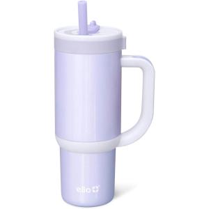 Ello Oasis 24oz Tumbler with Handle & Retracting Straw | Reusable Insulated Stainless Steel Cup 100% Leakproof, Gifts for Teens Women Men | Keeps cold for 24 Hours, Cup Holder Friendly, Orange Daisies(Shiny: Purple)