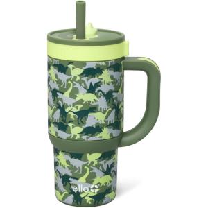 Ello Oasis 24oz Tumbler with Handle & Retracting Straw | Reusable Insulated Stainless Steel Cup 100% Leakproof, Gifts for Teens Women Men | Keeps cold for 24 Hours, Cup Holder Friendly, Orange Daisies(Dinos)