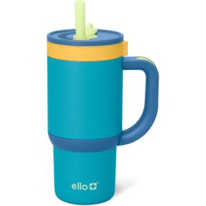 Ello Oasis 24oz Tumbler with Handle & Retracting Straw | Reusable Insulated Stainless Steel Cup 100% Leakproof, Gifts for Teens Women Men | Keeps cold for 24 Hours, Cup Holder Friendly, Orange Daisies(Glacier)