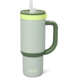 Ello Oasis 24oz Tumbler with Handle & Retracting Straw | Reusable Insulated Stainless Steel Cup 100% Leakproof, Gifts for Teens Women Men | Keeps cold for 24 Hours, Cup Holder Friendly, Orange Daisies(Avocado)