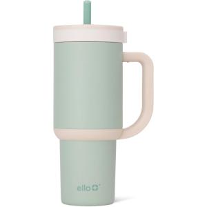 Ello Oasis 24oz Tumbler with Handle & Retracting Straw | Reusable Insulated Stainless Steel Cup 100% Leakproof, Gifts for Teens Women Men | Keeps cold for 24 Hours, Cup Holder Friendly, Orange Daisies(Pistachio)