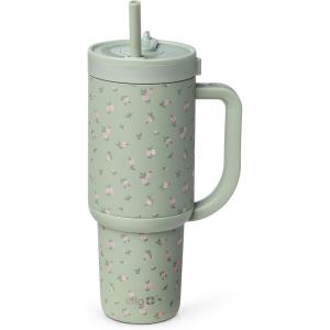 Ello Oasis 24oz Tumbler with Handle & Retracting Straw | Reusable Insulated Stainless Steel Cup 100% Leakproof, Gifts for Teens Women Men | Keeps cold for 24 Hours, Cup Holder Friendly, Orange Daisies(Full Bloom)