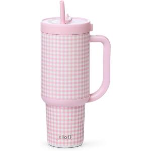 Ello Oasis 24oz Tumbler with Handle & Retracting Straw | Reusable Insulated Stainless Steel Cup 100% Leakproof, Gifts for Teens Women Men | Keeps cold for 24 Hours, Cup Holder Friendly, Orange Daisies(Pink Gingham)