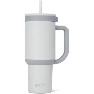 Ello Oasis 24oz Tumbler with Handle & Retracting Straw | Reusable Insulated Stainless Steel Cup 100% Leakproof, Gifts for Teens Women Men | Keeps cold for 24 Hours, Cup Holder Friendly, Orange Daisies(Grayscale)