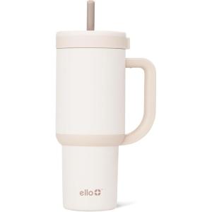 Ello Oasis 24oz Tumbler with Handle & Retracting Straw | Reusable Insulated Stainless Steel Cup 100% Leakproof, Gifts for Teens Women Men | Keeps cold for 24 Hours, Cup Holder Friendly, Orange Daisies(Cream Tonal)