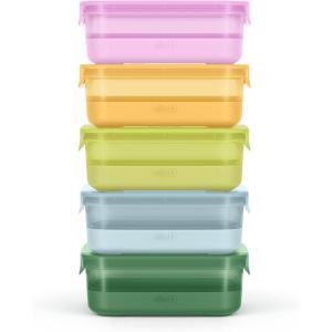 Ello Plastic 3.7 Cup Meal Prep Set 10 Pc, 5 Pack Set – BPA Free Plastic Food Storage Container with Silicone Boot and Airtight Lids, Dishwasher, Microwave, and Freezer Safe, Melon(3.7 Cup Meal Prep Meadow)