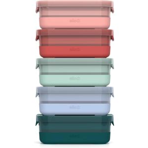 Ello Plastic 3.7 Cup Meal Prep Set 10 Pc, 5 Pack Set – BPA Free Plastic Food Storage Container with Silicone Boot and Airtight Lids, Dishwasher, Microwave, and Freezer Safe, Melon(3.7 Cup Meal Prep Melon)