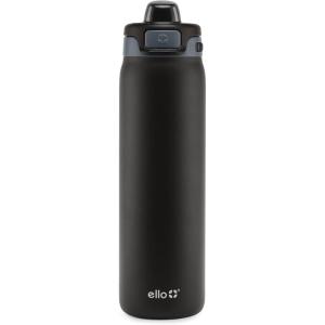Ello Pop & Fill Stainless Steel Water Bottle with Quick Fill Technology, Double Walled Vacuum Insulated Metal, Leak Proof Locking Lid, Sip & Chug, BPA Free, Holiday Gift for Him Her, 22oz, 32oz, 40oz(Tonal Black)