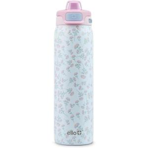 Ello Pop & Fill Stainless Steel Water Bottle with Quick Fill Technology, Double Walled Vacuum Insulated Metal, Leak Proof Locking Lid, Sip & Chug, BPA Free, Holiday Gift for Him Her, 22oz, 32oz, 40oz(Serene Blooms)