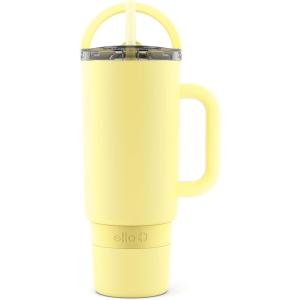 Ello Port 40oz Tumbler with Carry Loop & Integrated Handle, Vacuum Insulated Stainless Steel Reusable Water Bottle, Travel Mug with Leak Proof Lid & Straw, Perfect for Iced Coffee & Tea, White(Lemonade)