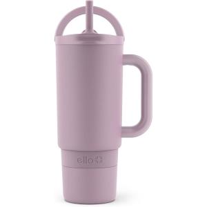 Ello Port 40oz Tumbler with Carry Loop & Integrated Handle, Vacuum Insulated Stainless Steel Reusable Water Bottle, Travel Mug with Leak Proof Lid & Straw, Perfect for Iced Coffee & Tea, White(Mauve)
