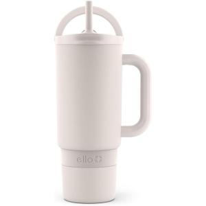 Ello Port 40oz Tumbler with Carry Loop & Integrated Handle, Vacuum Insulated Stainless Steel Reusable Water Bottle, Travel Mug with Leak Proof Lid & Straw, Perfect for Iced Coffee & Tea, White(Cream)