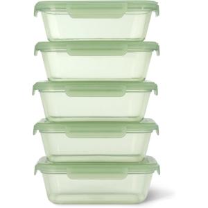 Ello Snap & Nest 10-Piece 4.5 Cup Plastic Meal Prep Set, Reusable Food Containers for Healthy Eating, Freezer, Dishwasher Safe, Cactus Blooms(Sage)