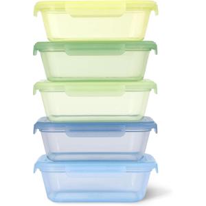 Ello Snap & Nest 10-Piece 4.5 Cup Plastic Meal Prep Set, Reusable Food Containers for Healthy Eating, Freezer, Dishwasher Safe, Cactus Blooms(Seafoam)