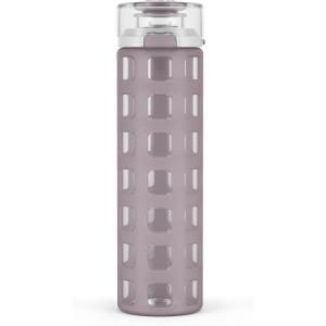 Ello Syndicate 20oz Reusable Glass Water Bottle with One-Touch Leak Proof Flip Lid,Protective Non-Slip Silicone Sleeve,Carry Loop for Coffee,Tea&Water,BPA-free, Dishwasher Safe,Alligator,‎Home,Travel(Mauvewood)