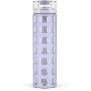 Ello Syndicate 20oz Reusable Glass Water Bottle with One-Touch Leak Proof Flip Lid,Protective Non-Slip Silicone Sleeve,Carry Loop for Coffee,Tea&Water,BPA-free, Dishwasher Safe,Alligator,‎Home,Travel(Celeste)