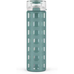 Ello Syndicate 20oz Reusable Glass Water Bottle with One-Touch Leak Proof Flip Lid,Protective Non-Slip Silicone Sleeve,Carry Loop for Coffee,Tea&Water,BPA-free, Dishwasher Safe,Alligator,‎Home,Travel(Alligator)