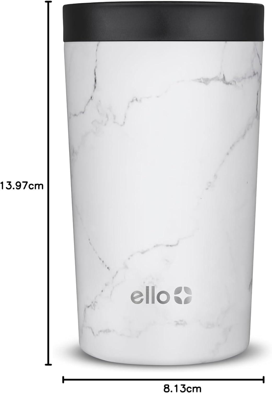 imageEllo 11oz Jones Vacuum Insulated Stainless Steel Travel Mug LeakProof Slider Lid Keeps Hot for 5 Hours Perfect for Coffee or Tea BPAFree TumblerMarble