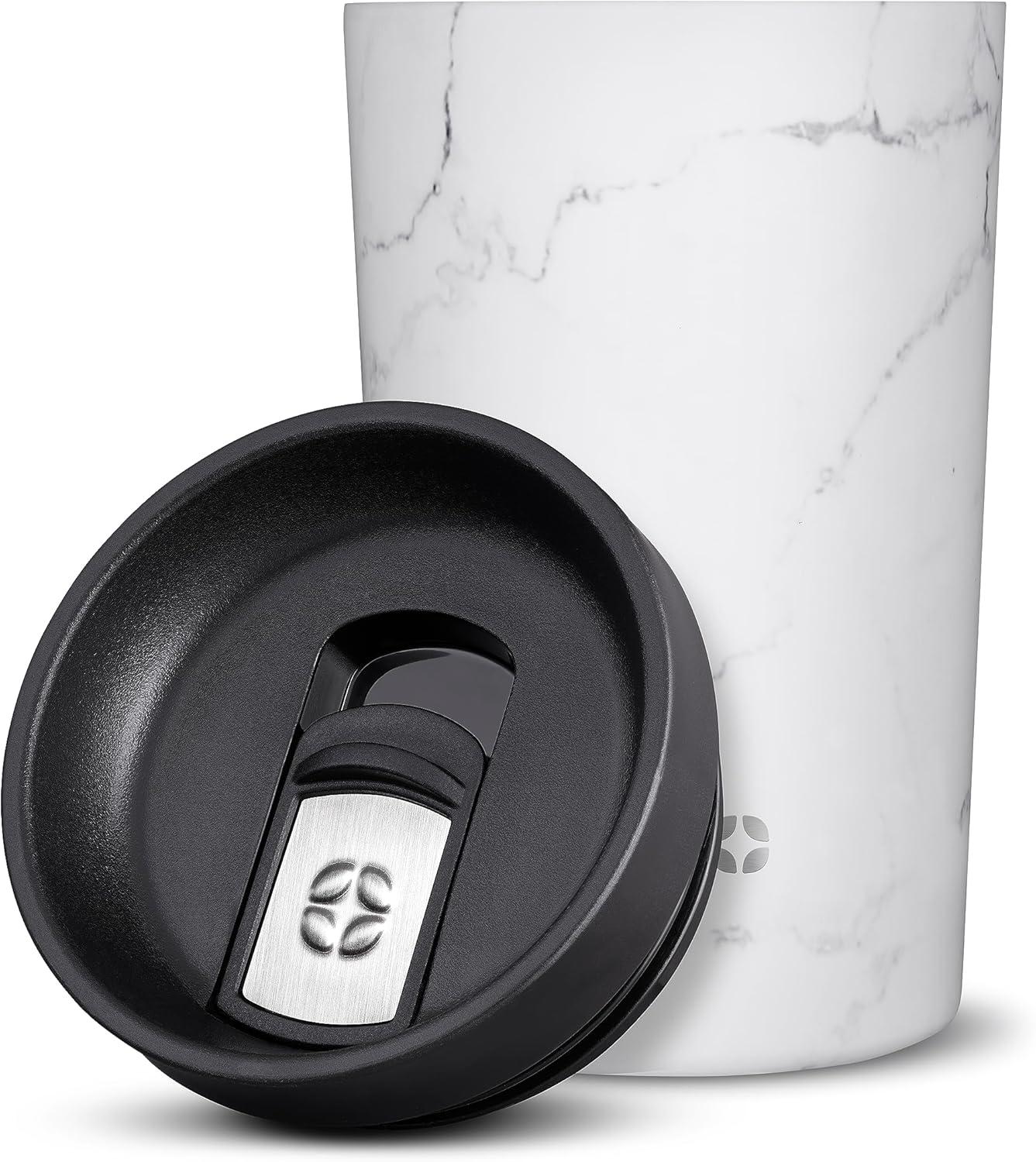imageEllo 11oz Jones Vacuum Insulated Stainless Steel Travel Mug LeakProof Slider Lid Keeps Hot for 5 Hours Perfect for Coffee or Tea BPAFree TumblerMarble