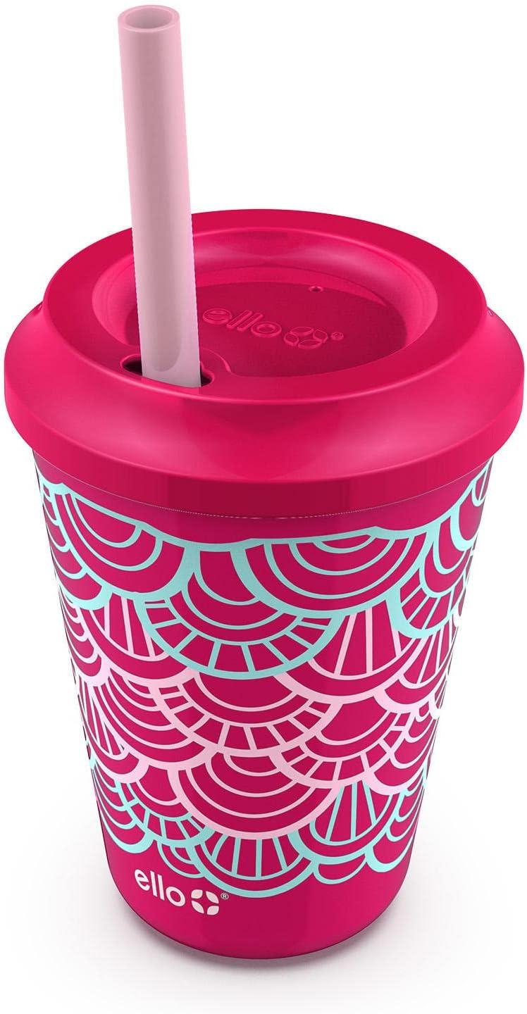 imageEllo 12oz Kids Plastic Reusable Color Changing Cups with Twist on SplashProof Lids and Straw BPA Free Dishwasher SafeFruit Pop