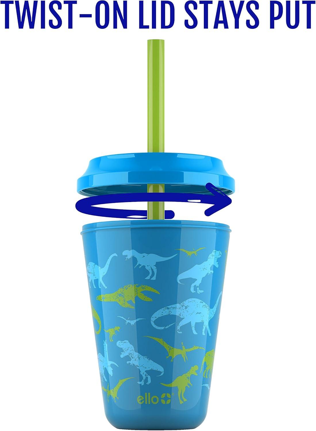 imageEllo 12oz Kids Plastic Reusable Color Changing Cups with Twist on SplashProof Lids and Straw BPA Free Dishwasher SafeRainforest