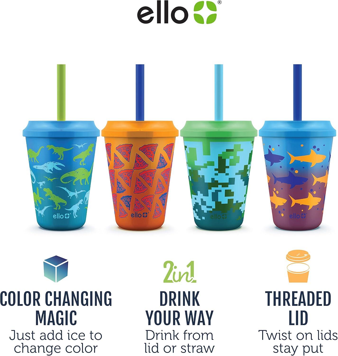 imageEllo 12oz Kids Plastic Reusable Color Changing Cups with Twist on SplashProof Lids and Straw BPA Free Dishwasher SafeRainforest